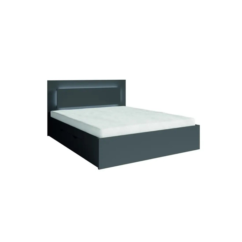Set camera NOFI - Letto 180x200 cm con doghe, 2 cassetti, comodini, armadio e cassettiera - grigio grafite