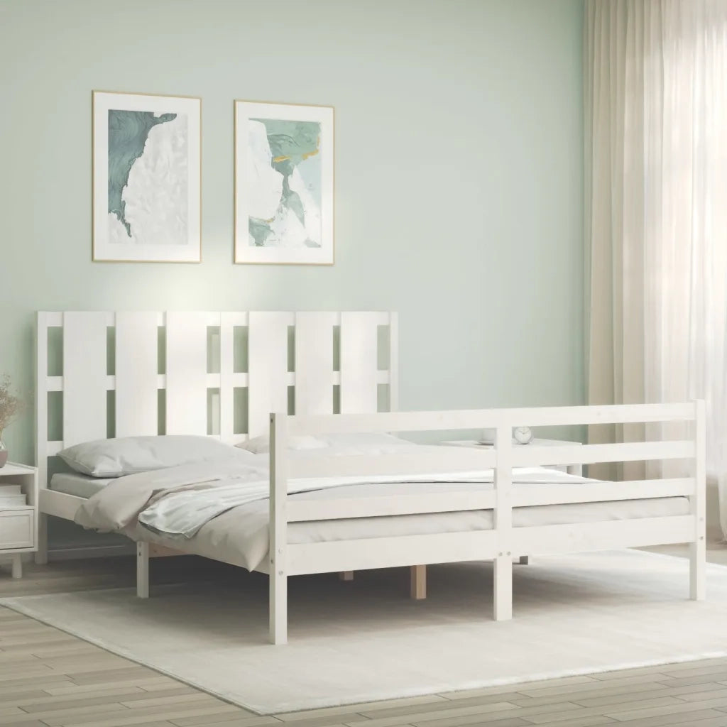 Giroletto con Testiera-Struttura Letto con testiera Bianco 160x200 cm Legno Massello 367570