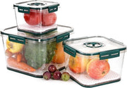 Set di conservazione 3-dell'insieme di contenitori rettangolari 1,1 l + 2,5 l + 5 l set di organizzatori di contenitori in plastica con coperchio e design a orologio (verdastro scuro)