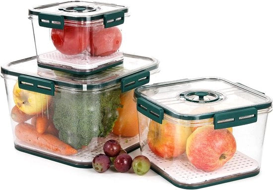 Set di conservazione 3-dell'insieme di contenitori rettangolari 1,1 l + 2,5 l + 5 l set di organizzatori di contenitori in plastica con coperchio e design a orologio (verdastro scuro)