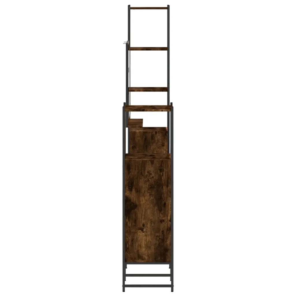 Set Mobili da Bagno | Armadio da bagno 4 pz Rovere Fumo in Legno Multistrato