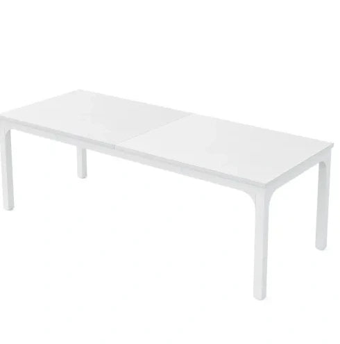 Tavolo da pranzo rettangolare 200x70 cm in MDF e metallo; bianco
