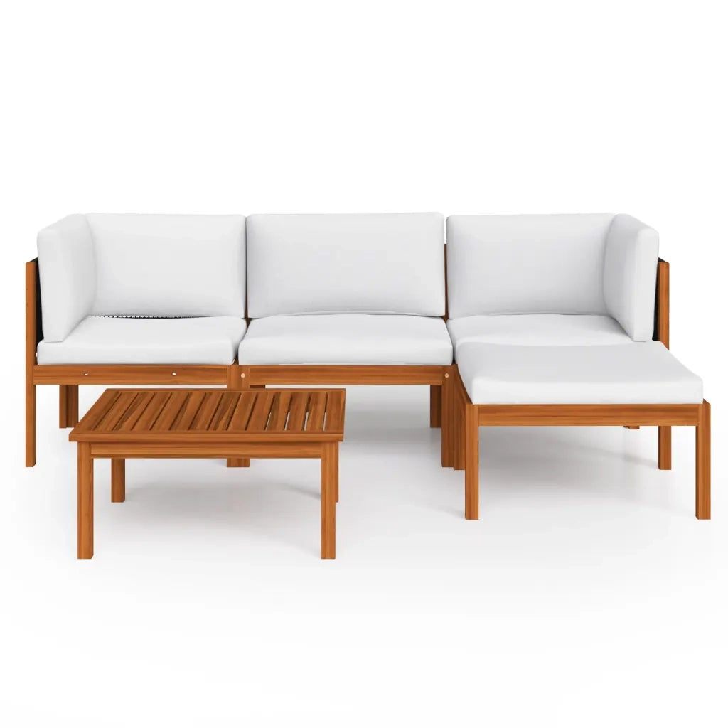 Set da giardino 5 pezzi con cuscini in legno crema, acacia e corda 3057879