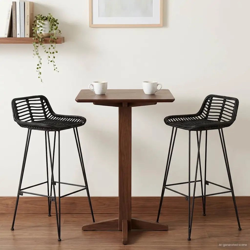 Sgabello da bar 2 pcs Nero 44 x 46 x 91 cm Rattan e acciaio 42033205
