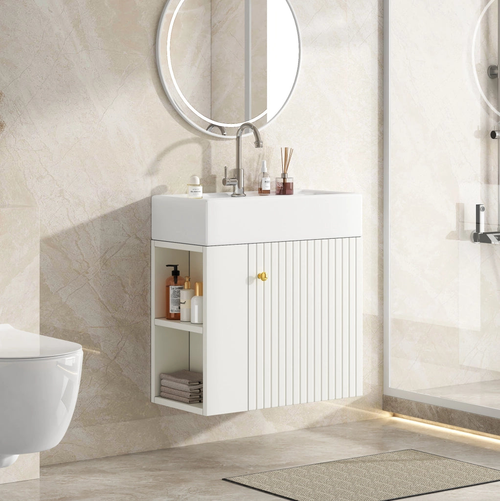 Mobile bagno compatto con lavabo in ceramica 69x52x32 cm; bianco