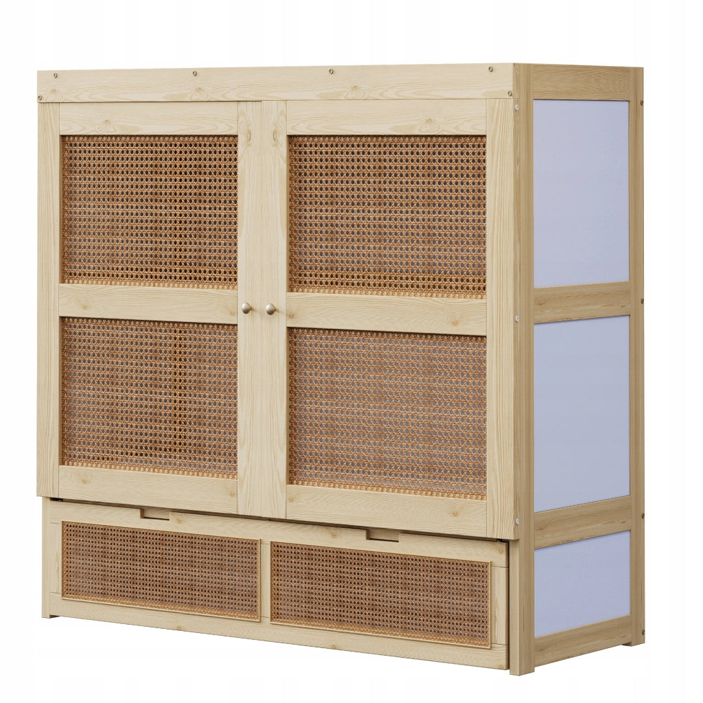 Letto armadio in rattan - Xylo - 140x200 con cassetti