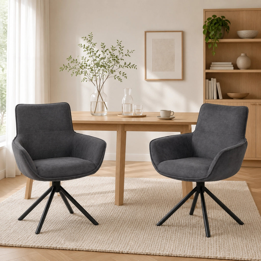 Set di 2 sedie da pranzo girevoli con braccioli in metallo grigio scuro