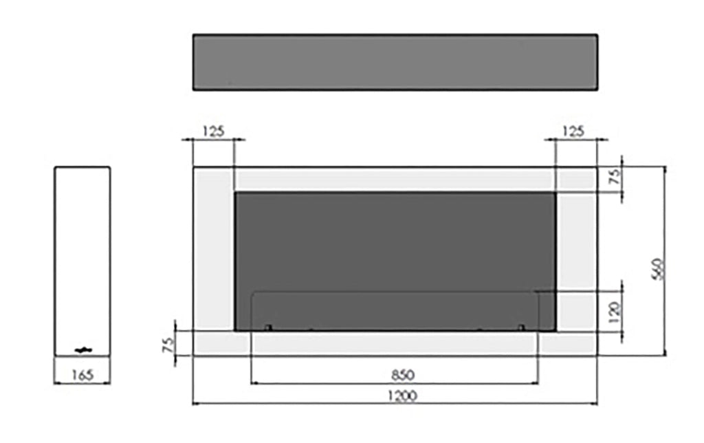 Camino a Bioetanolo da Parete 120x56x16,5 cm Murall 1200 Bianco con Vetro