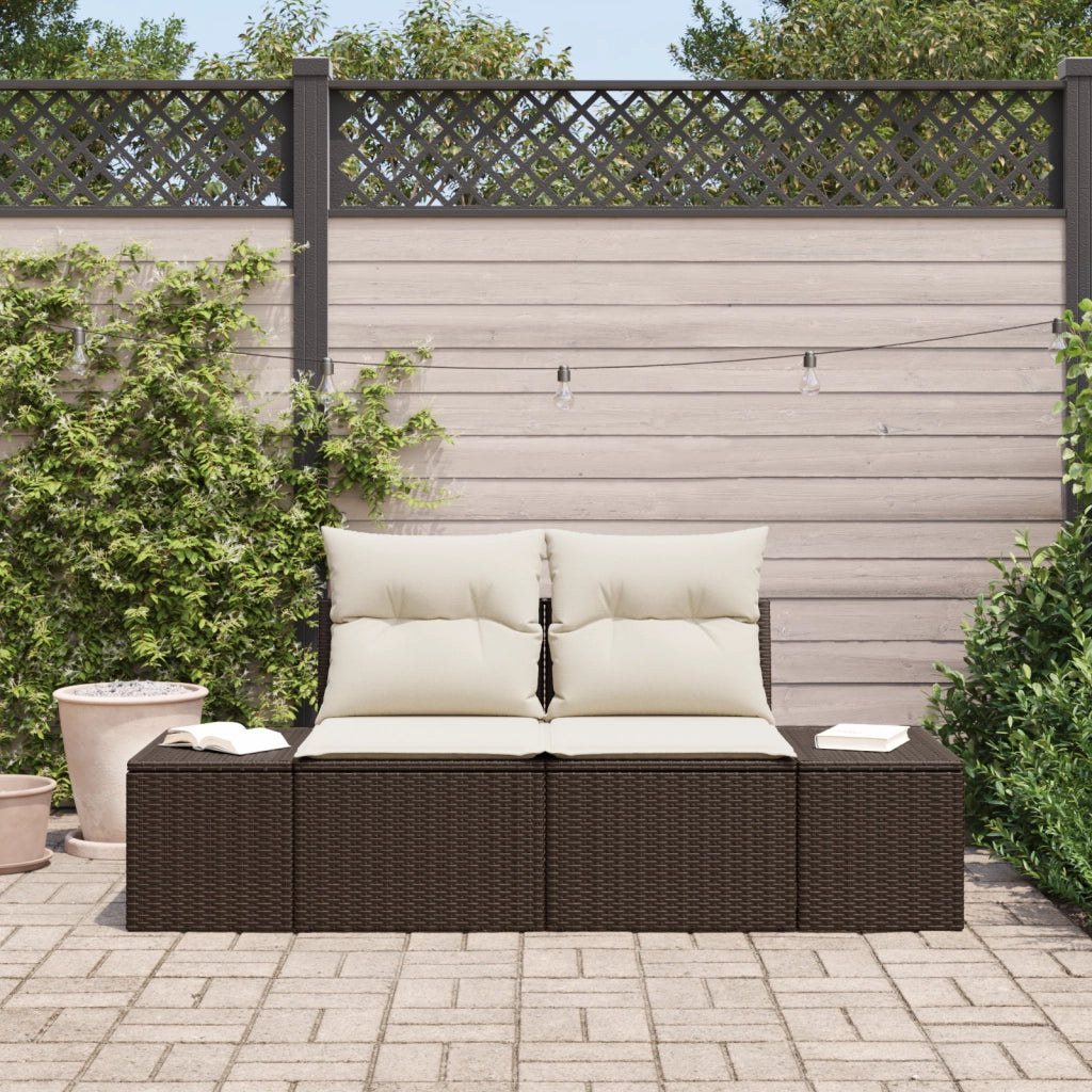 Divano da giardino a 2 posti con spazio di stoccaggio e cuscini Marrone Rattan sintetico