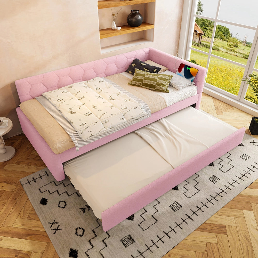 Letto giorno 90x200cm - Xylo - rosa, luce notturna, USB, divano letto