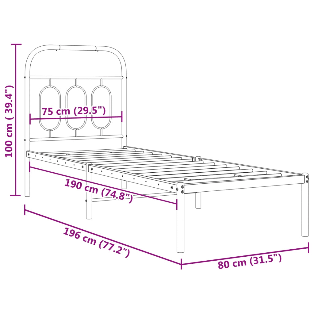 Giroletto senza Materasso con Testiera-Struttura Letto Metallo Bianco 75x190 cm 438052