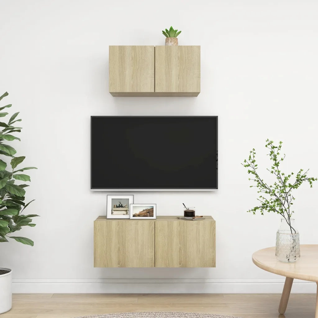 Set di Mobili Porta TV 2 pz-Credenza per TV Rovere Sonoma in Legno Multistrato