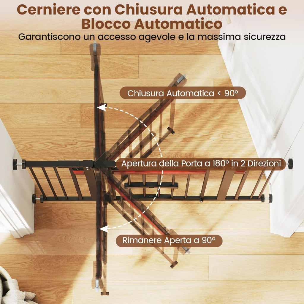 Cancello per Cani per Aperture da 74 a 104 cm, Recinto Espandibile con 2 Prolunghe, Installazione Senza Fori con Supporti, Doppia Chiusura, Cancello Metallico per Scala e Ingresso (Nero)