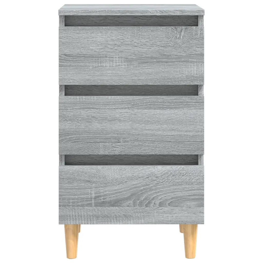 Comodino | Armadio da Notte | Mobiletto da notte con Gambe in Legno Massello Grigio Sonoma 40x35x69 cm