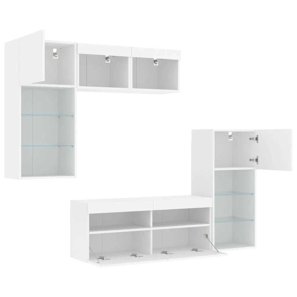vidaXL Mobili TV a Muro con LED 5pz Bianchi in Legno Multistrato