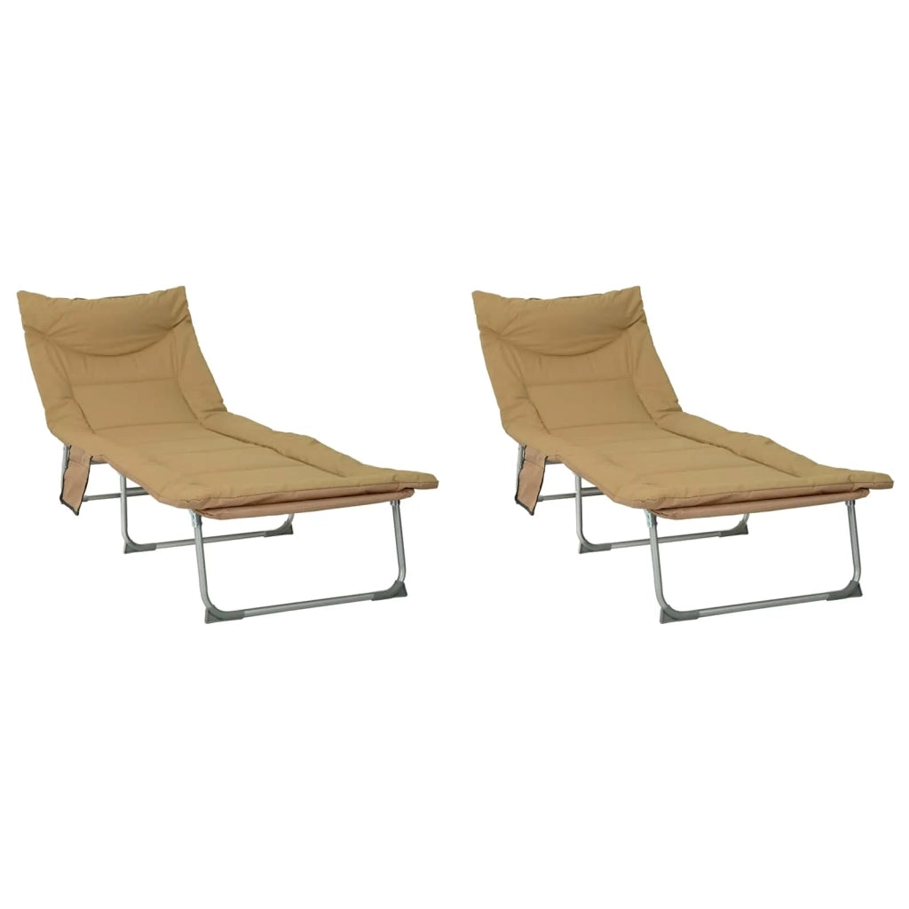 Lettino Prendisole | Sdraio da giardino | Lettino da sole pieghevole con cuscino 2 pz Beige