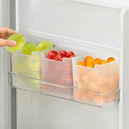 Organizzatore per frigorifero, scatola di contenimento per la porta laterale del frigorifero, plastica trasparente, 3 pezzi