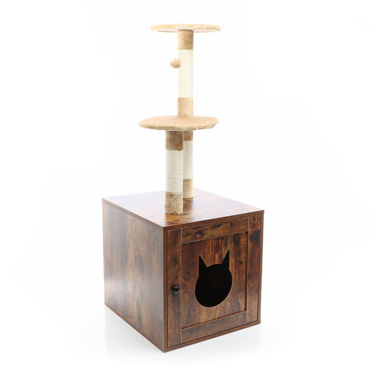 Fudajo Albero tiragraffi Design con box in legno marrone Mobile multifunzione con toilette gatti