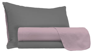 Set Lenzuola Singolo Sopra Sotto e Federe Doubleface Rosa Antico/Fumo