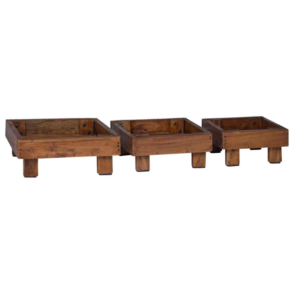 Supporto per piante | Sostegno per piante 3 pz Marrone Legno di Mogano