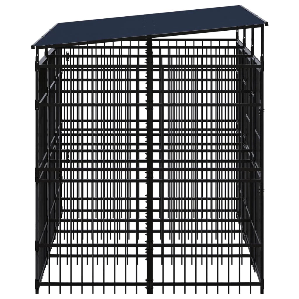 Cuccia/gabbia/recinto per animali domestici da esterno con tetto per cani acciaio 5,53 m² nero 02_0041761