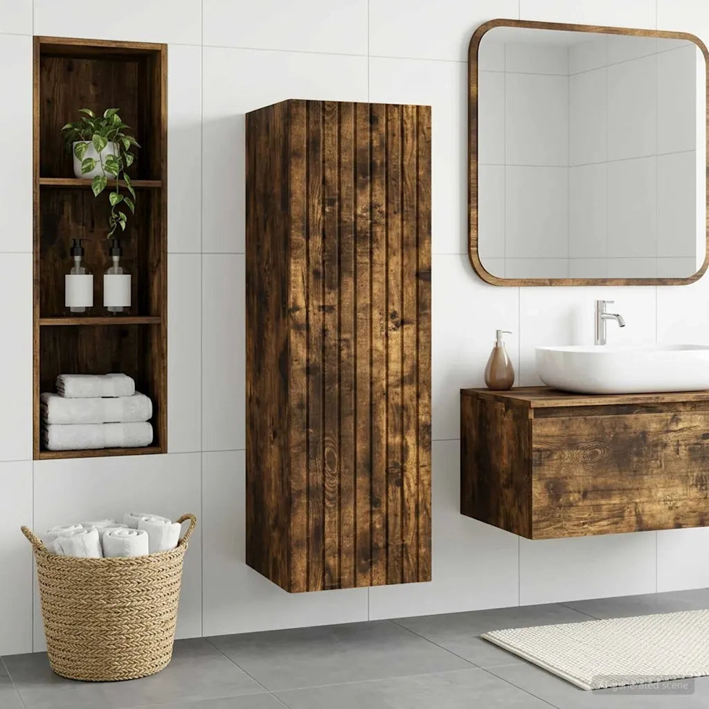 Mobiletto da Bagno a Muro Rovere Fumo 33 x 34,5 x 100 cm