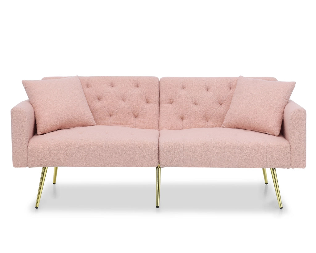 Scaffale con schienale regolabile a 3 livelli, 2 cuscini, gambe in metallo, in teddy, rosa