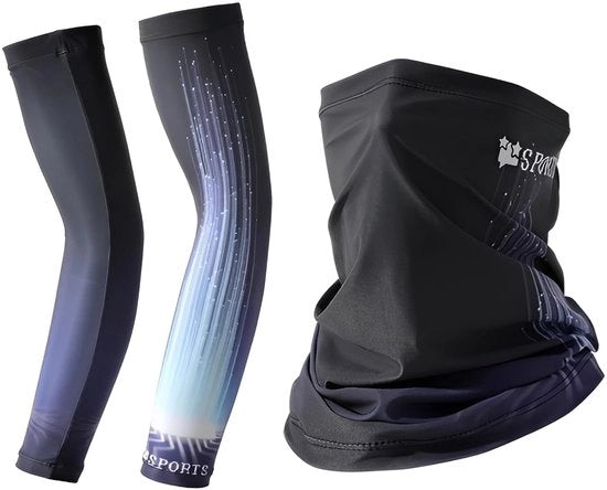 Set di protezione UV, 1 coppia guanti caldi e 1 maschera facciale, maniche raffreddanti per sport all'aperto, protezione solare UPF 50+ per bicicletta, corsa, golf, pesca, per donne e uomini (B)