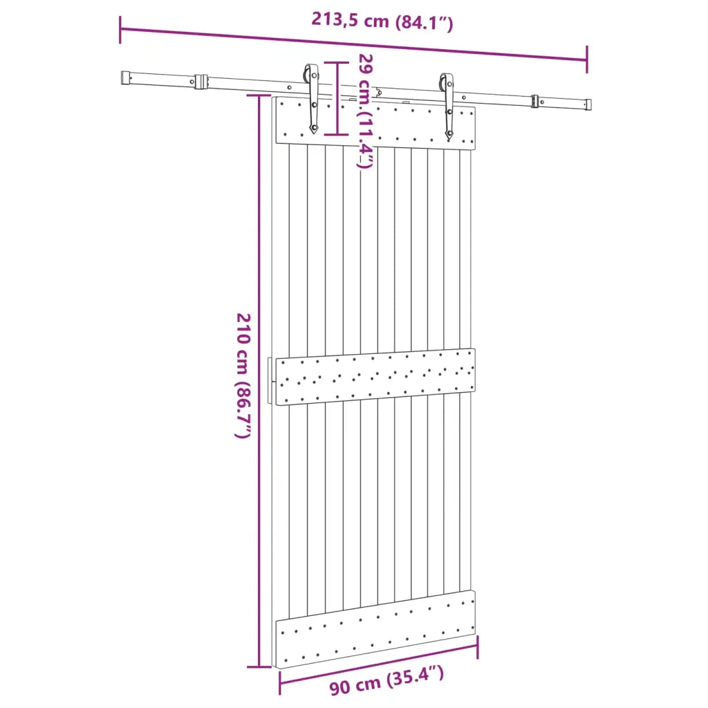 Porta scorrevole NARVIK Naturale e Nero 90 x 210 cm (213,5 cm)