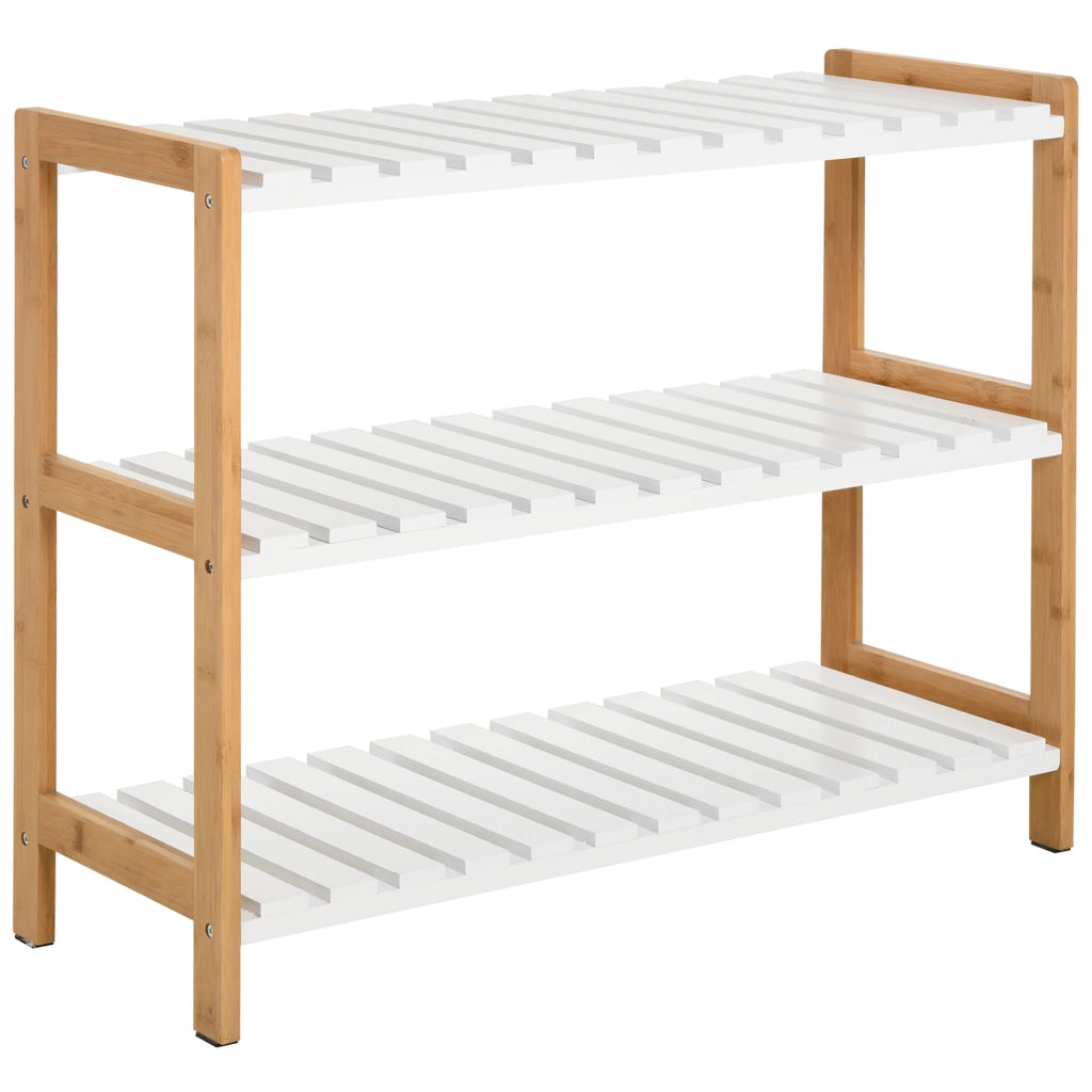 Scarpiera in legno di pino con 3 ripiani ¨C zephmum ¨C 70x26x57.5 cm bianco effetto legno