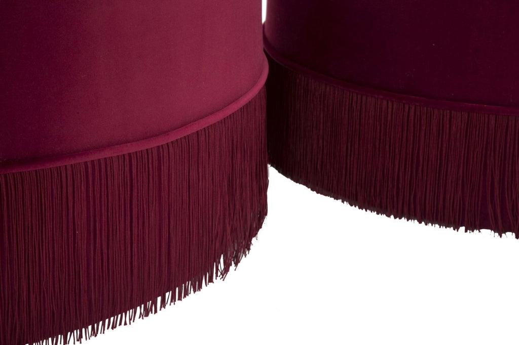 Puff Contenitore Lines New Coppia Bordeaux Ø71x41-55x33 cm in Legno Spugna e Poliestere Bordeaux