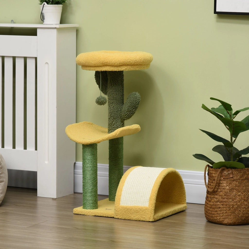 Tiragraffi per Gatti con Cuscino ¨C Zephmum ¨C Verde e Giallo 40x35x72 cm