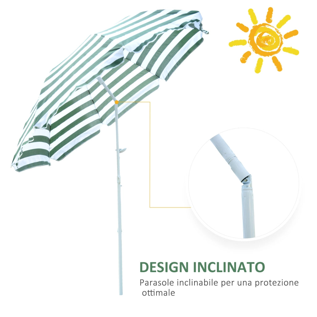 Ombrellone da Giardino Inclinabile ¨C Zephmum ¨C Verde e Bianco, Poliestere, ?180x200 cm