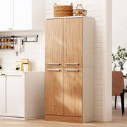 Dispensa alta con 4 ante e ripiani regolabili per cucina, in MDF, bianco e naturale, 76 × 42 × 180 cm