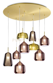X-RAY SOSPENSIONE RETTANGOLARE 9 LUCI VETRI 2 BRONZO, 5 RAME, 2 ORO MONTATURA ORO ATTACCO G9