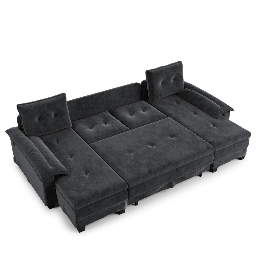 Divano Angolare a U con Letto Estraibile e USB ¨C Xylo ¨C Grigio, Modulare, 278 cm