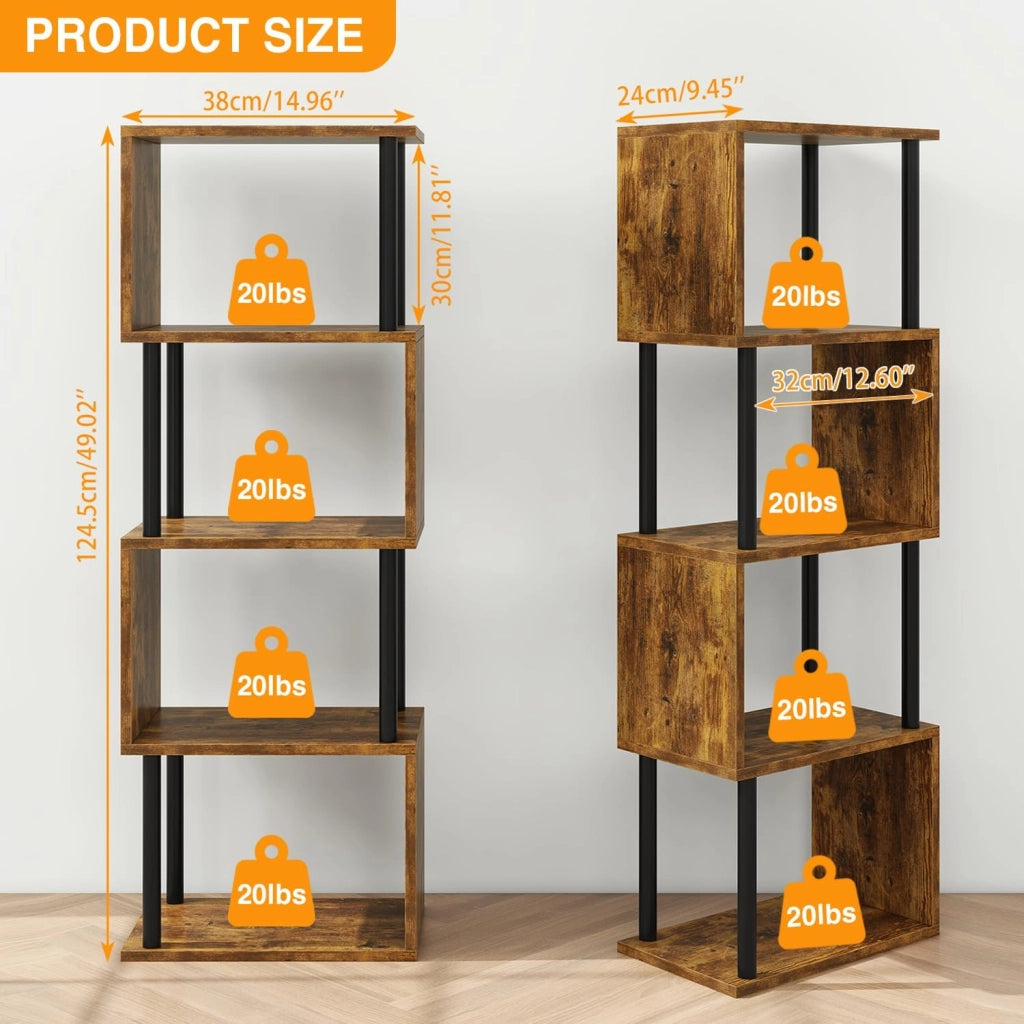 Libreria Scaffale a 5 Livelli, S, Libreria Verticale Stile Moderno, Scaffali Espositivi in Metallo per Soggiorno, Camera Da Letto, Ufficio, Marrone Rustico WBC015H