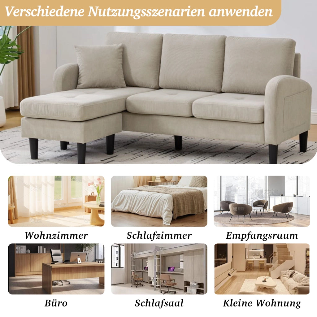 DIVANO Angolare Modulare con Chaise Longue 166 x 118 x 77 cm Corda Marrone Grigio
