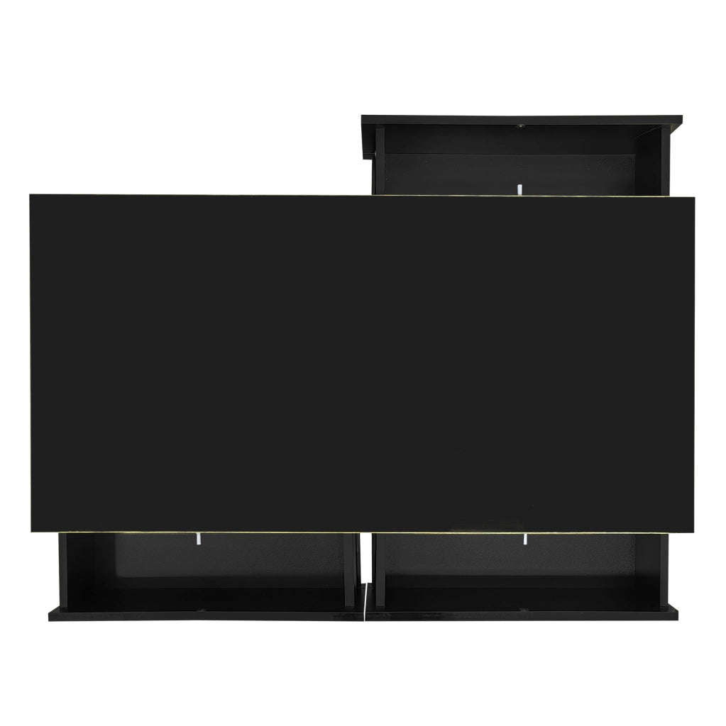 Tavolino da caffè moderno 100 x 50 x 40 cm nero lucido con LED; 3 cassetti e dettagli oro