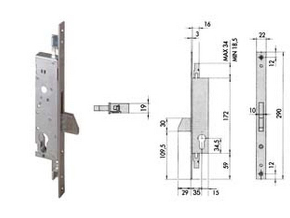 1pz serratura triplice da infilare per montanti e persiane senza scrocco 46220  cod:ferx.fer201704