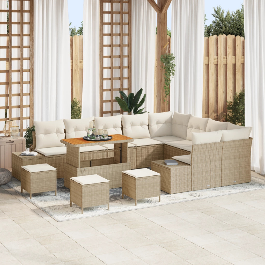 Set da Giardino vitaXL 13 Pezzi con Cuscini Beige Polyrattan Acacia