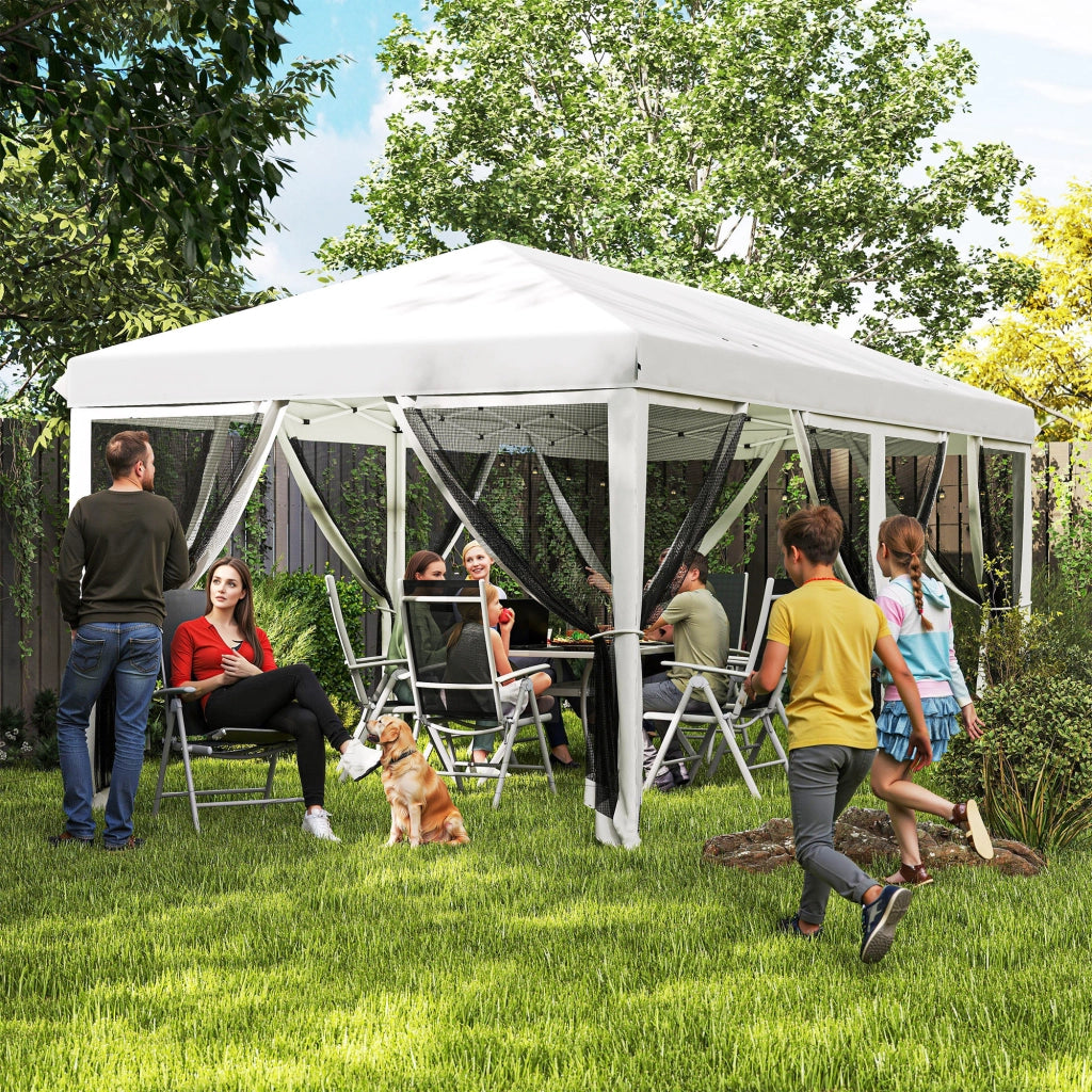 Gazebo Pieghevole 6x3 m con Pareti a Rete ¨C zephmum ¨C Crema