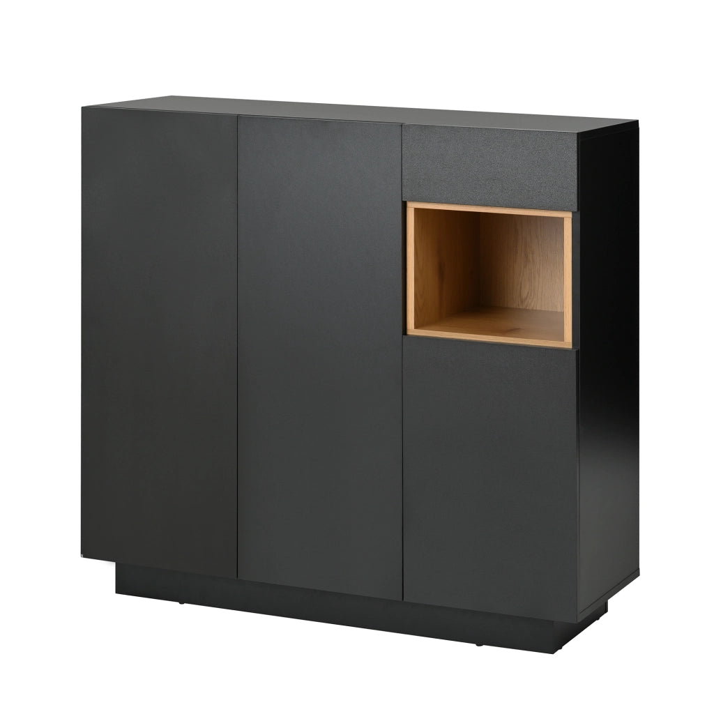 Scarpiera Nera e Legno con Cassetto per 14-18 Paia; Ripiani Regolabili; 105x39.5x100.5 cm