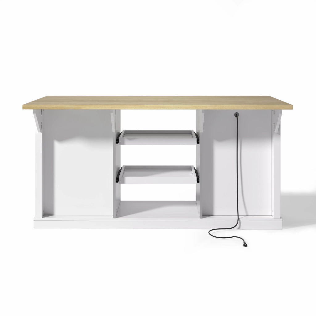 Credenza autoportante con 5 cassetti 2 ripiani estraibili prese e USB MDF bianco e naturale 150 × 65 × 75,5 cm