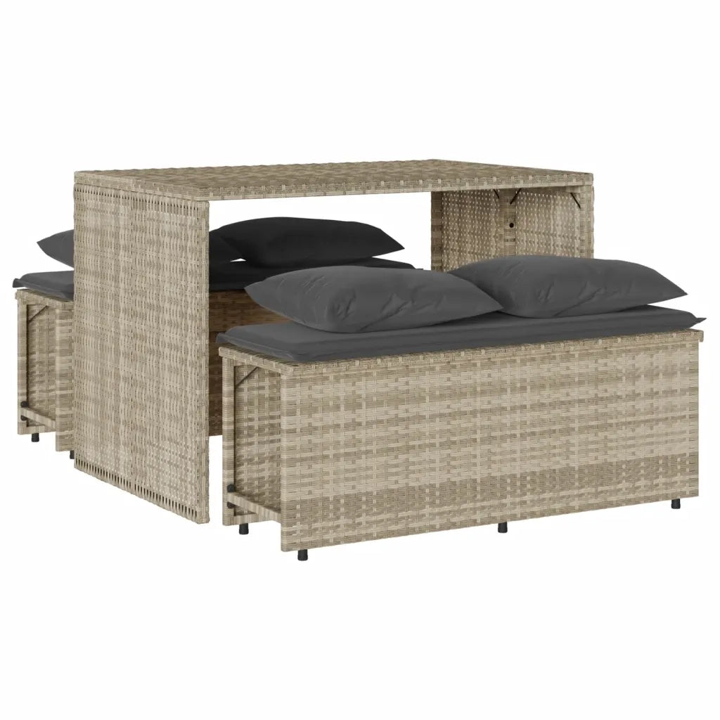 Set Pranzo da Giardino 3pz | Set Salotto da Giardino con Cuscini Grigio Chiaro Polyrattan