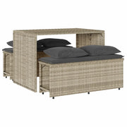 Set Pranzo da Giardino 3pz | Set Salotto da Giardino con Cuscini Grigio Chiaro Polyrattan