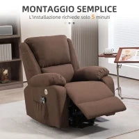 Poltrona Alzapersona Reclinabile con Poggiapiedi, in Tessuto Effetto Lino, 87x92x105 cm, Caffè