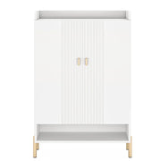 Scarpiera con 2 ante; 6 ripiani regolabili e piano d'appoggio; per ingresso e camera; in metallo e legno; bianco e oro; 75 × 36;5 × 110 cm