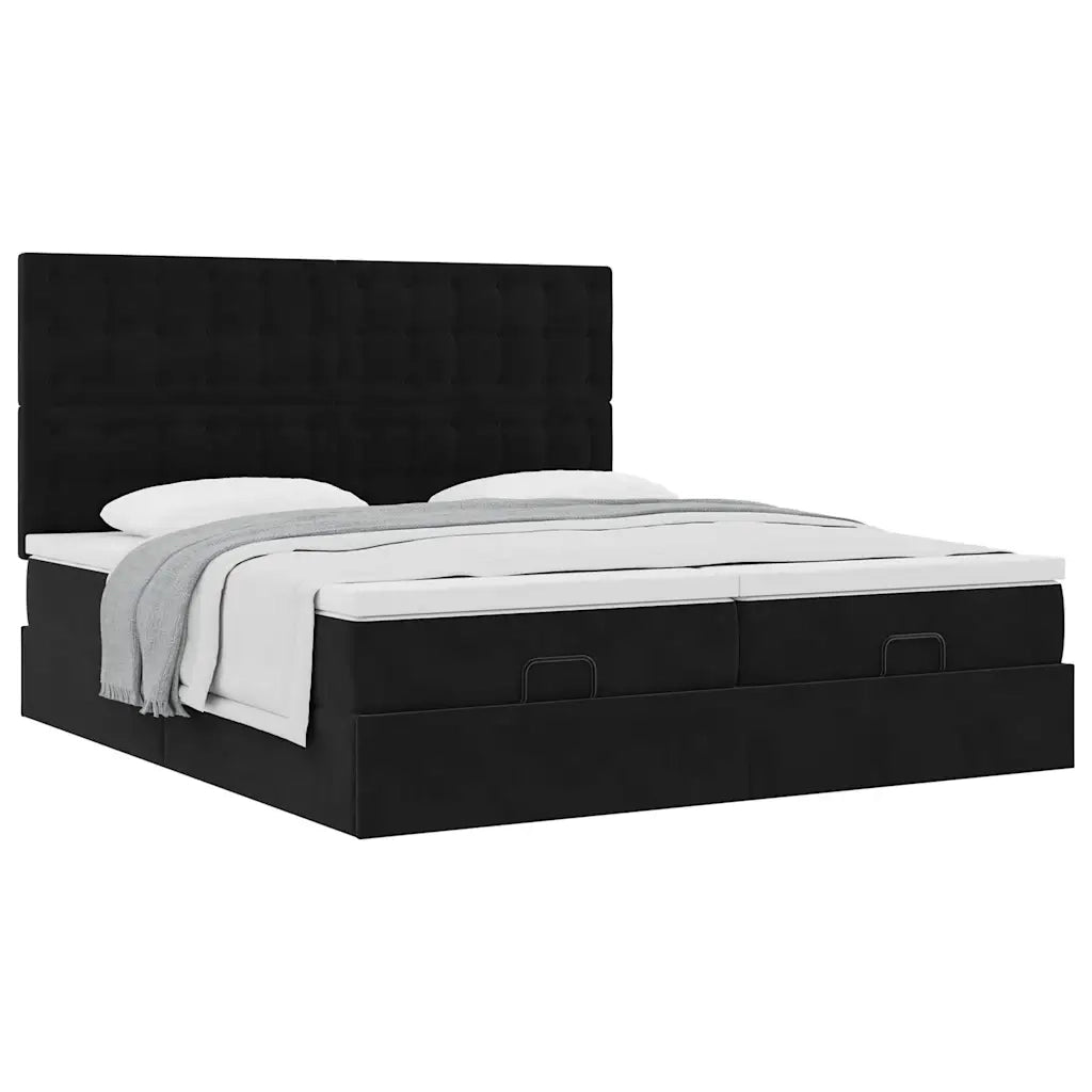 vidaXL Struttura Letto Pouf con Materassi Nero 160x200 cm in Velluto