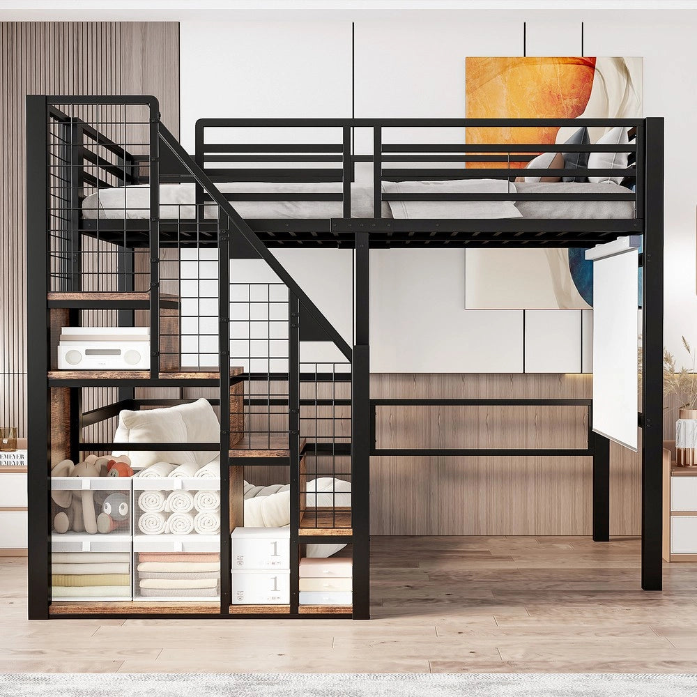 Letto a Soppalco con Scala di Sicurezza ¨C Xylo ¨C Singolo 90x200, Metallo, Nero
